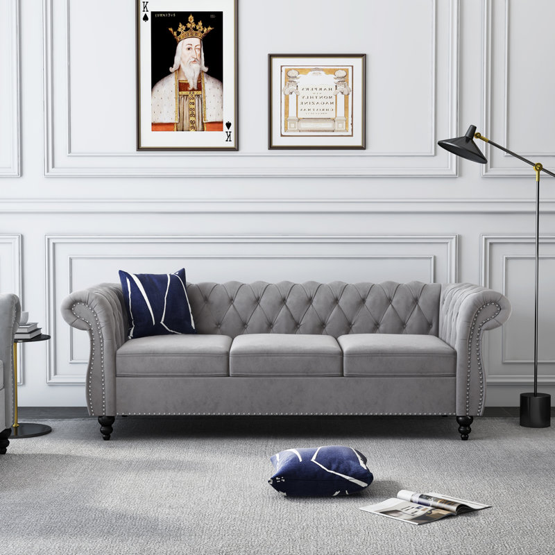 Canapé rembourré 83,85 po Adedapo, Velours gris