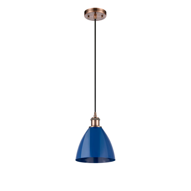 Luminaire suspendu conique 1 lumière, Bleu, Cuivre antique