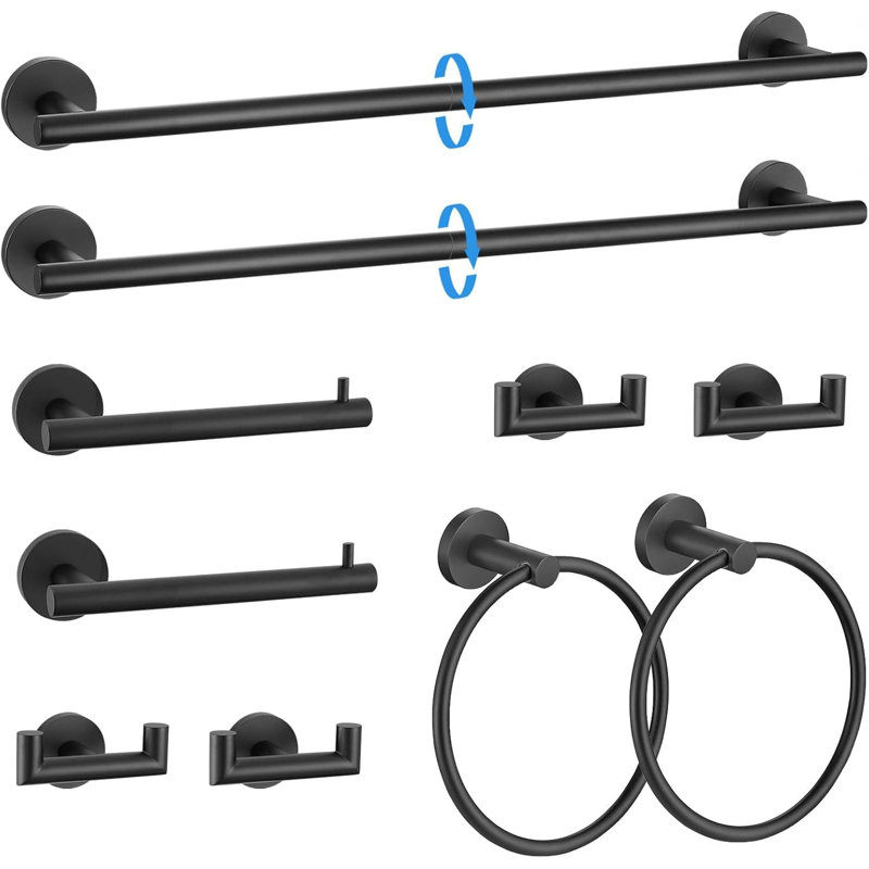 10-Piece Bathroom Hardware Set - Stainless Steel Towel Bar, Toilet Paper Holder, Towel Rings & Hooks - Wall-Mounted Durable