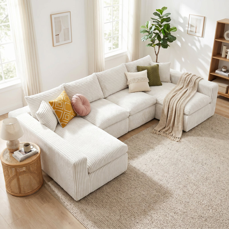 Canapé modulaire en forme de U modulaire 130 po, canapé de plancher en velours côtelé avec mousse à mémoire de forme, canapé à compression sans assemblage, mobilier de salon confortable à 6 places, chaise interchangeable