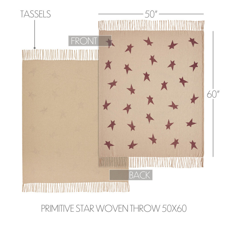 Tan and Burgundy Star Pattern Cotton Throw Blanket