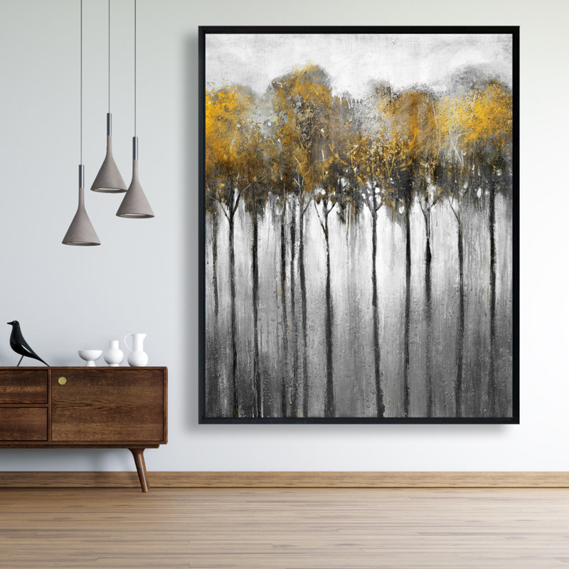 Abstract Yellow Forest Print On Canvas, H 60 po x l 48 po