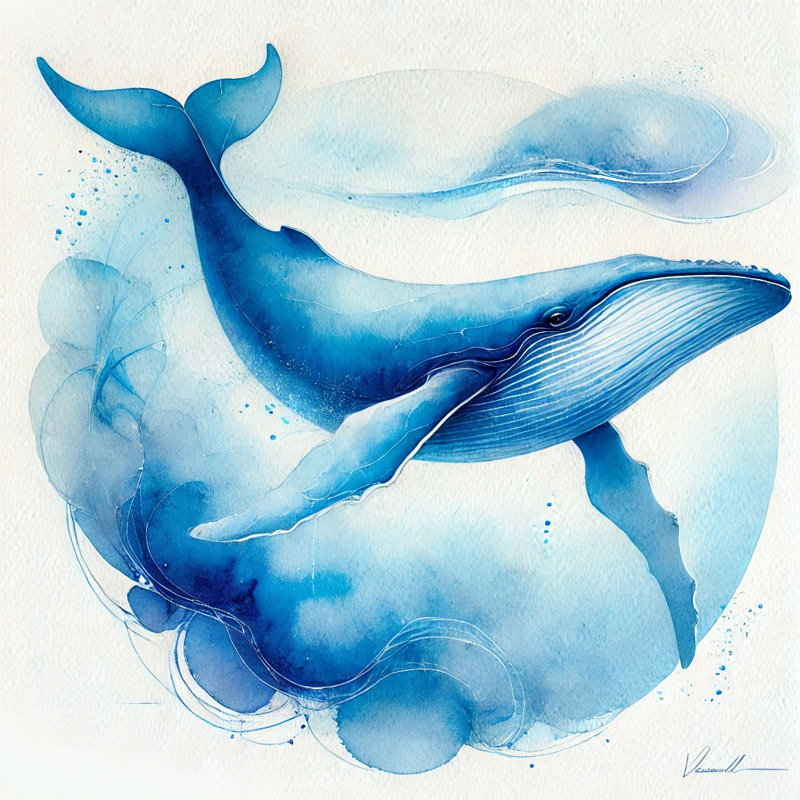 «Blue Ocean Whale», art mural sur toile, H 12 po x l 12 po