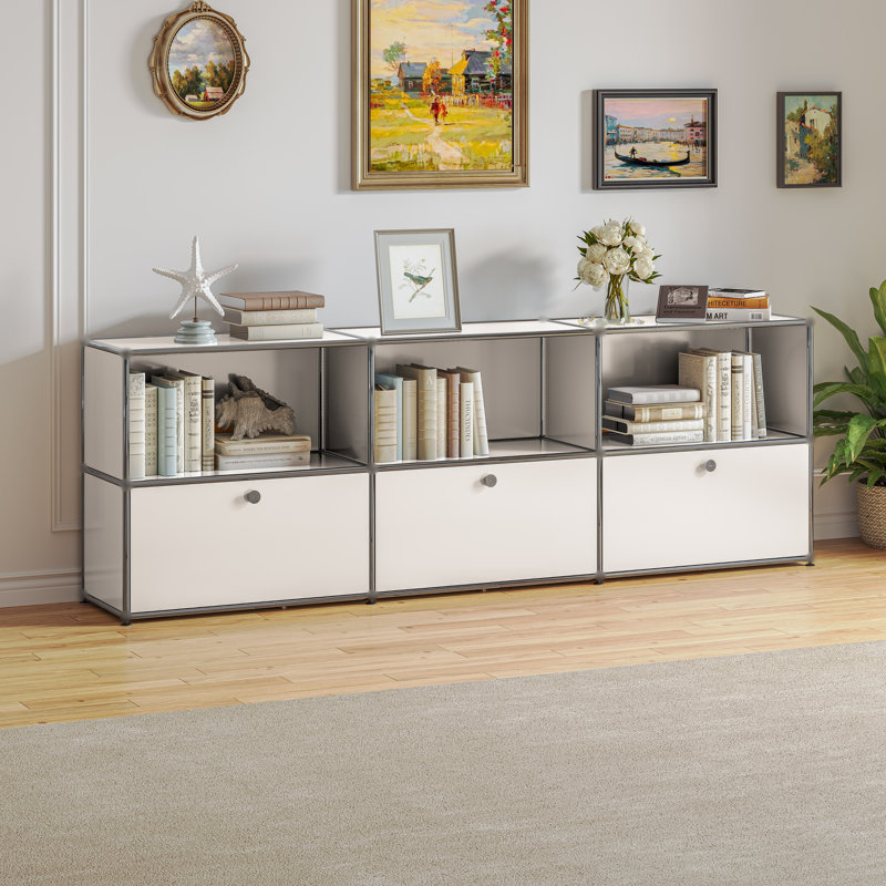 Modular Metal Office Storage Cabinet Drawer Sideboard File Cabinet Dining Cabinet  2-Tier Storage, White