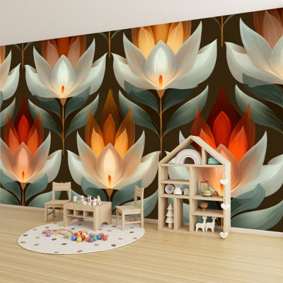 Peler et coller le papier peint adhésif, feuilles, art moderne Mid-Century abstrait géométrique sans soudure, art mural