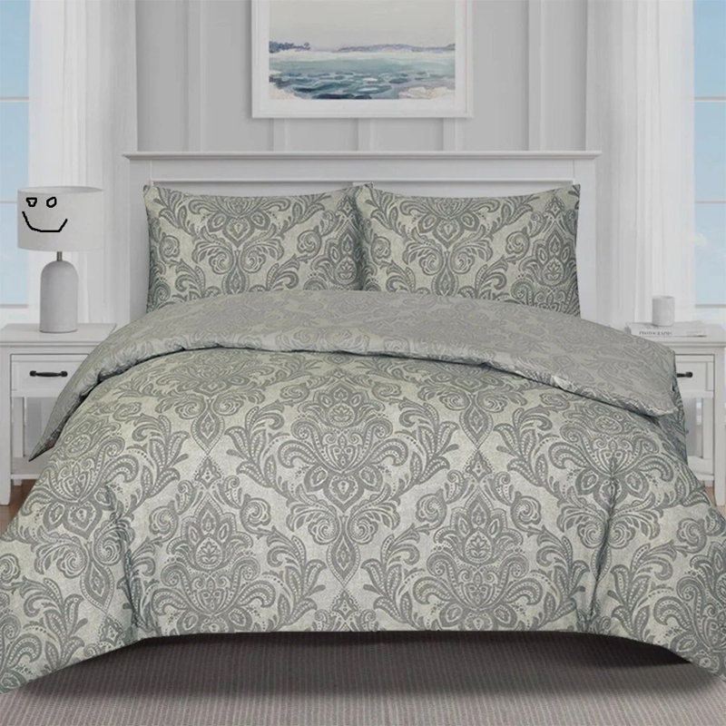 Bedding, Super King Duvet Cover + 2 Standard Pillowcases, Damask Grey