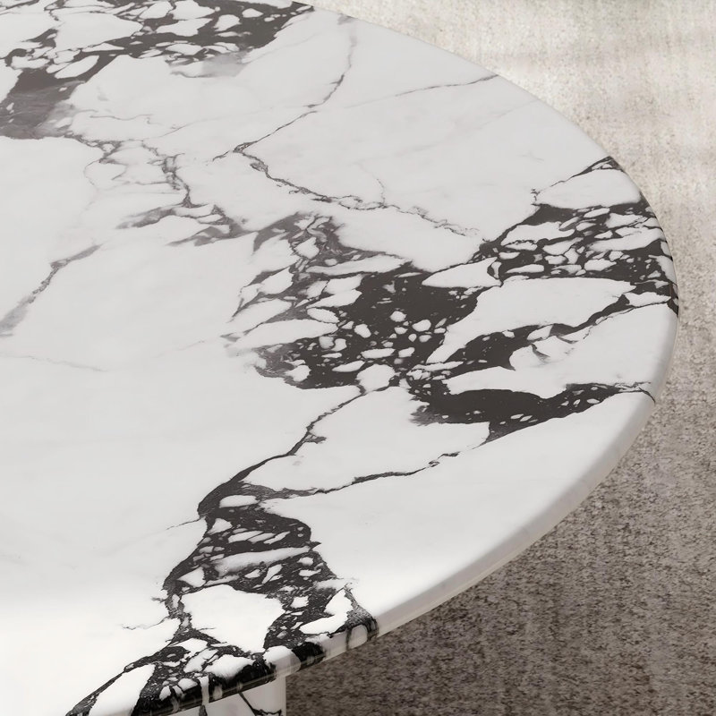 36" Round Marble Coffee Table, Modern White Coffee Table with Two Unique Legs