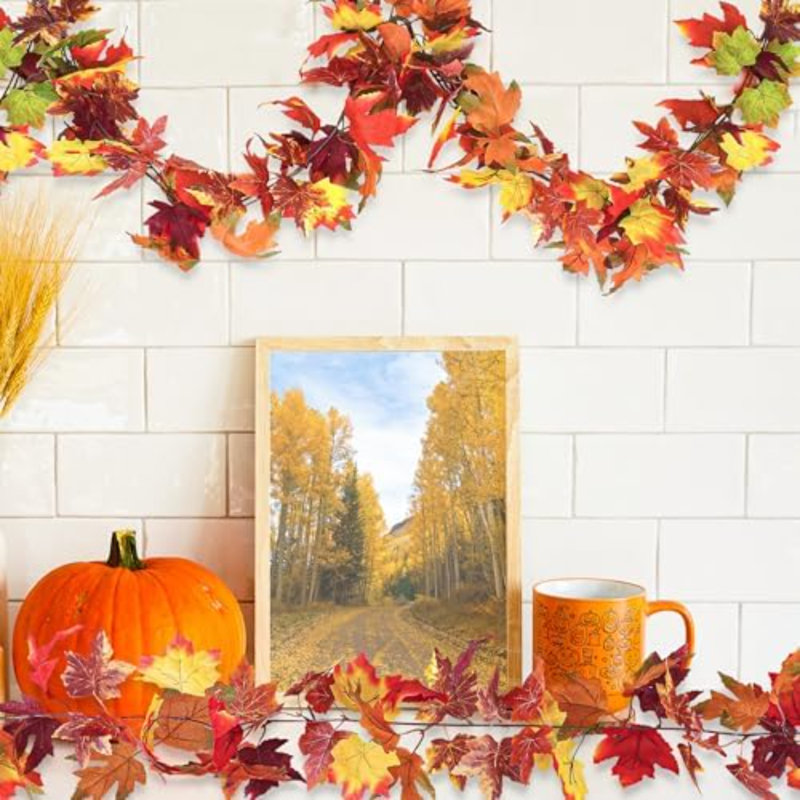 2 pièces décoratives d'automne, guirlande d'automne de 11,8 pi pour le manteau de cheminée, décorations d'automne pour la maison, décorations de l'Action de grâce d'intérieur, guirlande d'Halloween