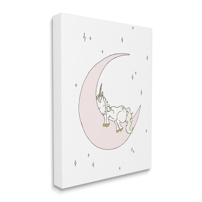 «Cozy Sleeping Unicorn Nighttime Moon Delicate Stars» par Sweet Melody Designs - cadre flottant, impression sur toile