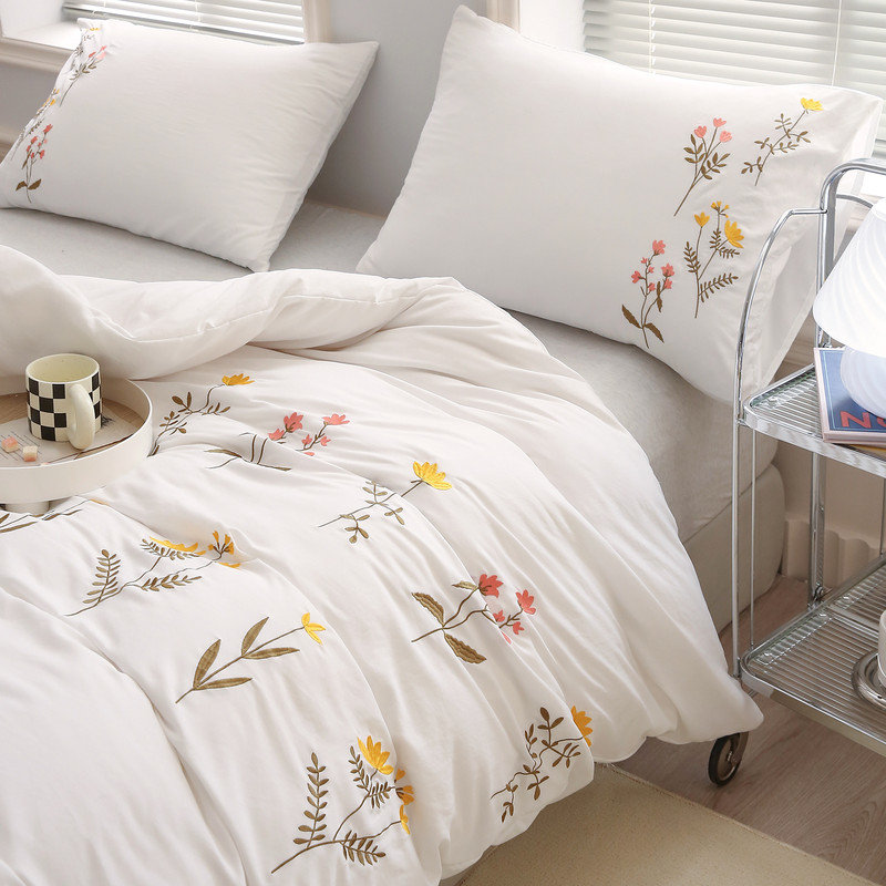 White Flower Pillowcases, Embroidery Flower Pillow Cases Set of 2, 100% Washed Microfiber, Boho Chic Branches Flower Pillow Cover, 2 Pack