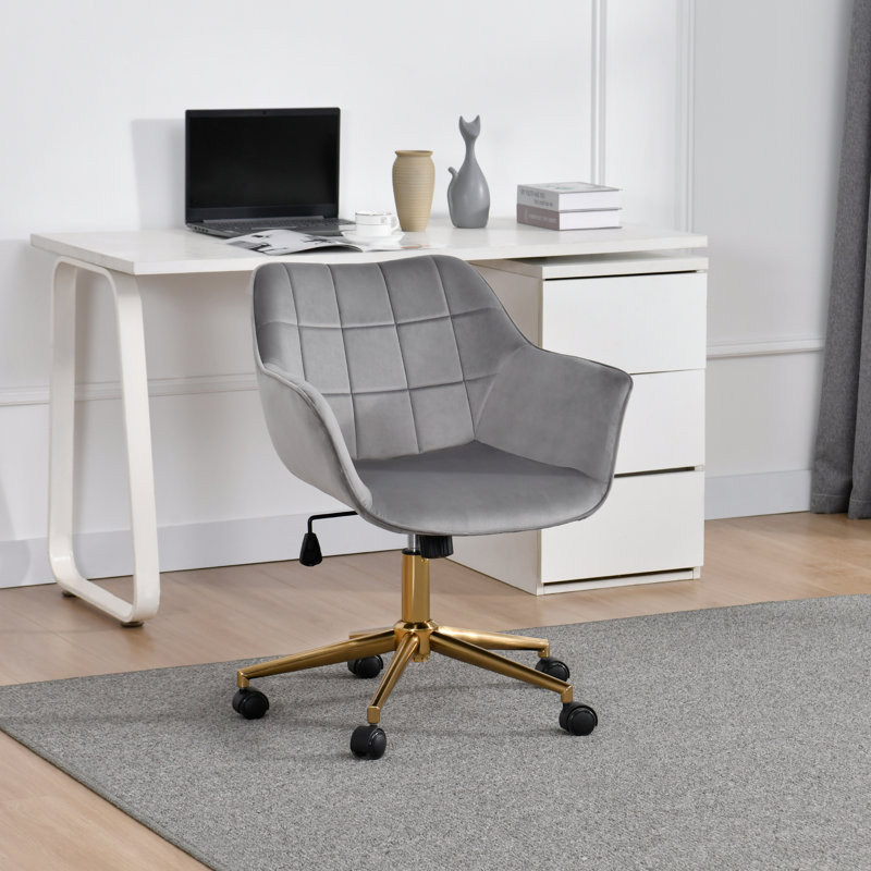 Chaise de bureau moderne en velours avec base pivotante réglable dorée