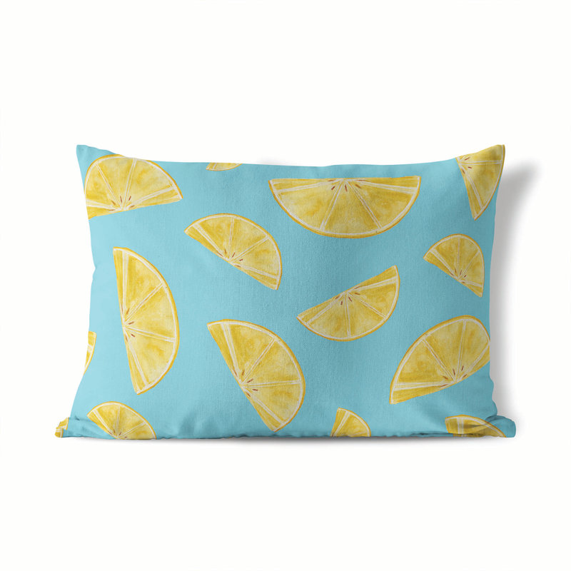 Summer Lemon Outdoor Pillow, Rectangular 14"H x 14"W, Turquoise/Yellow