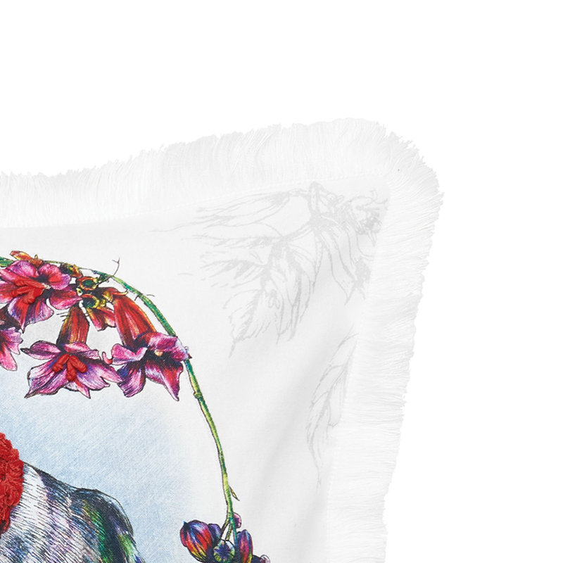 Botanical Hummingbird Embellished Cotton Canvas Throw Pillow