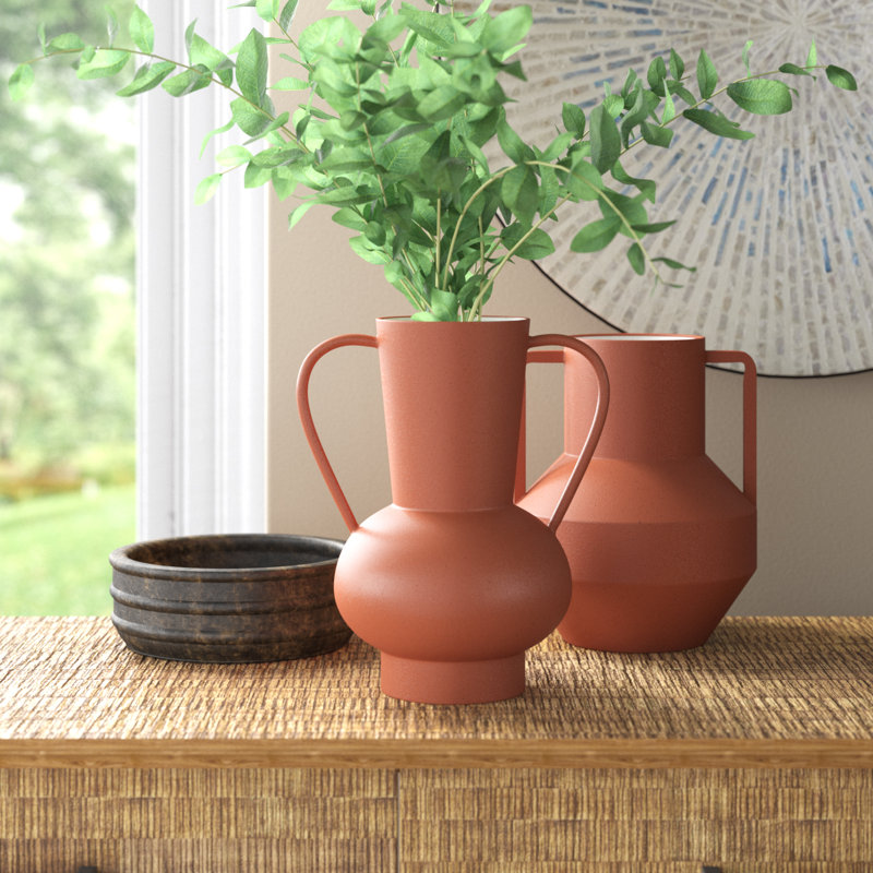 Irina 2 Piece Red Metal Table Vase Set