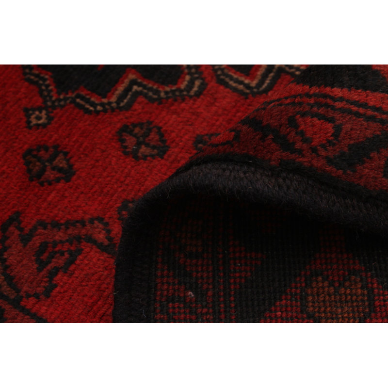 Tapis de zone en laine rouge 3 pi 4 po x 4 pi 10 po one-of-kind à la main-noué la 2010 esari turque Allaina