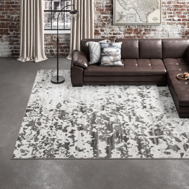 Marisol Abstract Area Rug for Living Room Bedroom Dining Room Kitchen, Grey/Ivory, Rectangle 6'7" x 9'