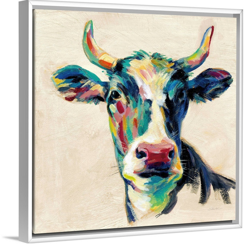 Art mural sur toile Expressionistic Cow II, Toile avec cadre blanc, H 26 po x l 26 po x P 2 po