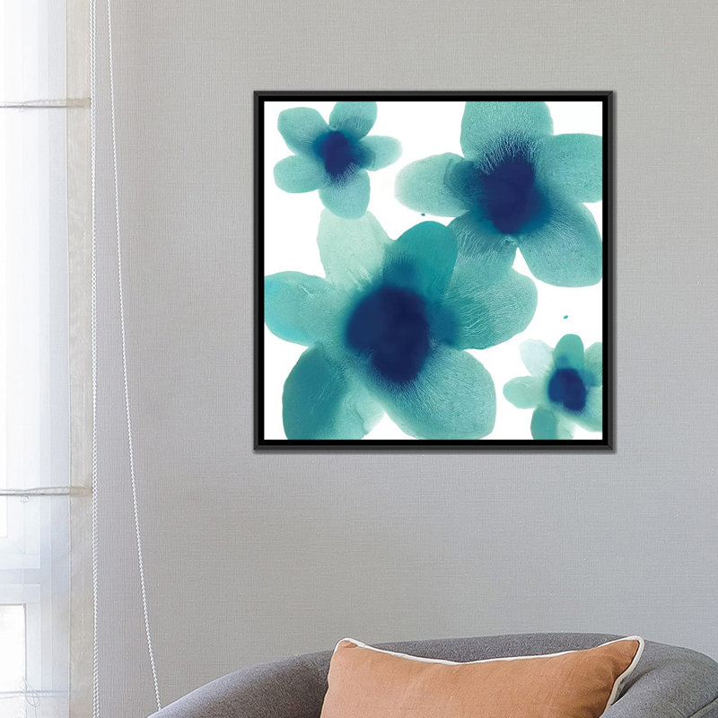 « aqua fleuris ii », reproduction sur toile, H 18 po x l 18 po x P 1,5 po, Toile avec cadre flottant noir, Pas de tapis