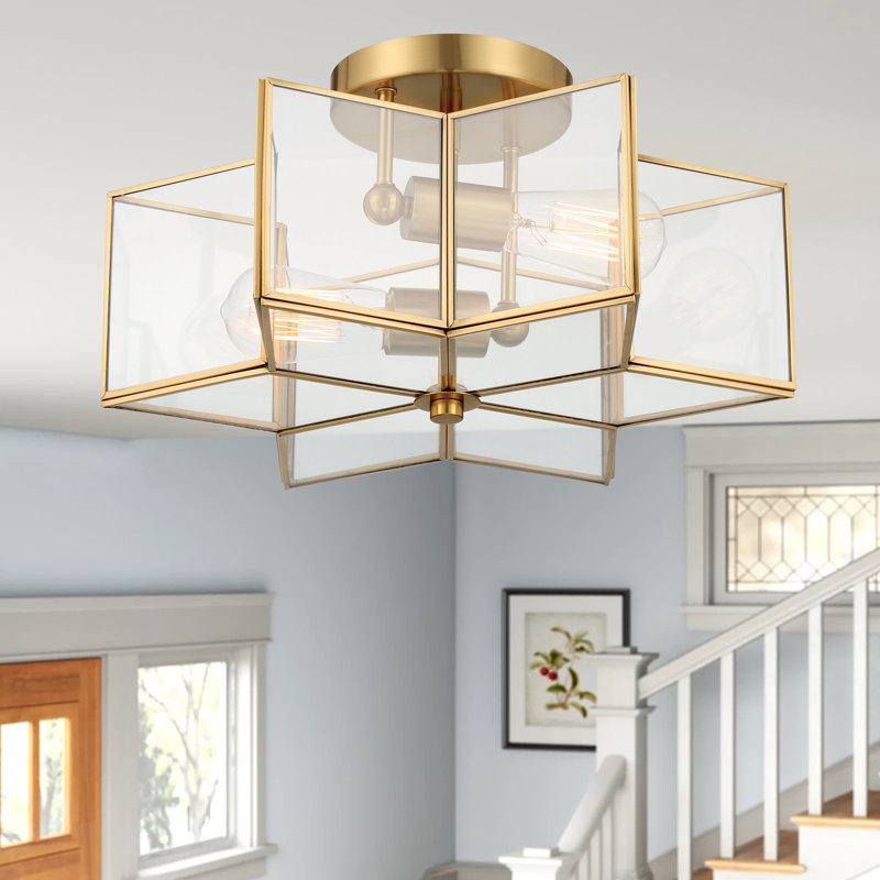 Ardito 2 - Light 41cm Unique/Statement Star Semi Flush Mount Light, Brass Dust