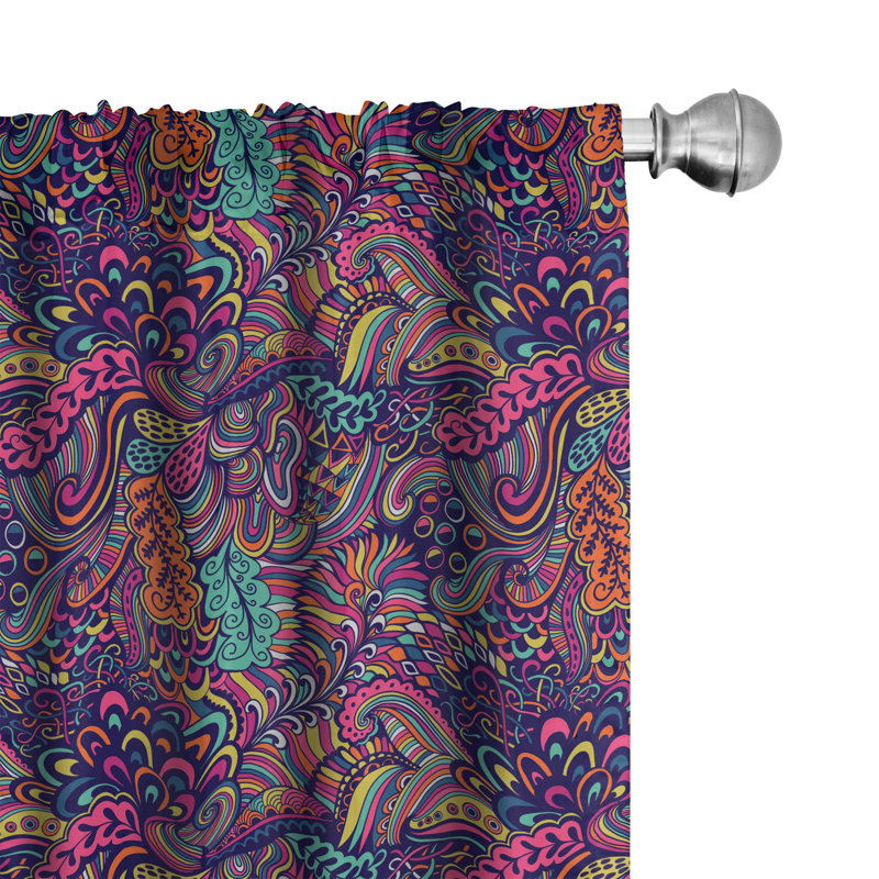 Psychedelic Semi-Sheer Rod Pocket Curtain Panels, 28" x 95"