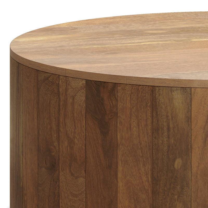 Natural Solid Mango Wood Round Drum Coffee Table