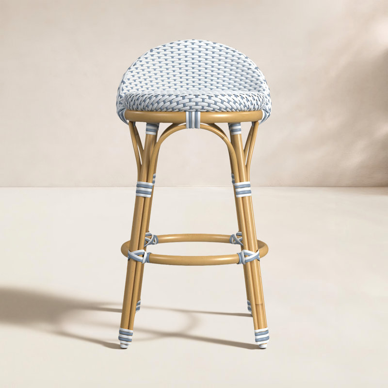 Tabouret de comptoir à dossier bas Ellie, Blanc / bleu