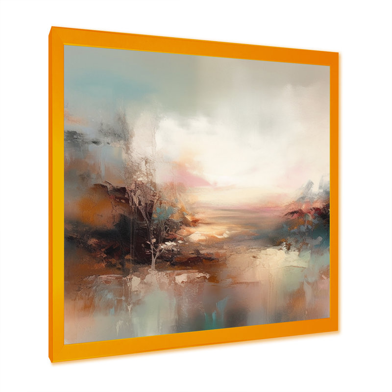 «Brown Abstracted Nature I», art mural abstrait, H 16 po x l 16 po x P 1 po, Impression dorée sur toile encadrée