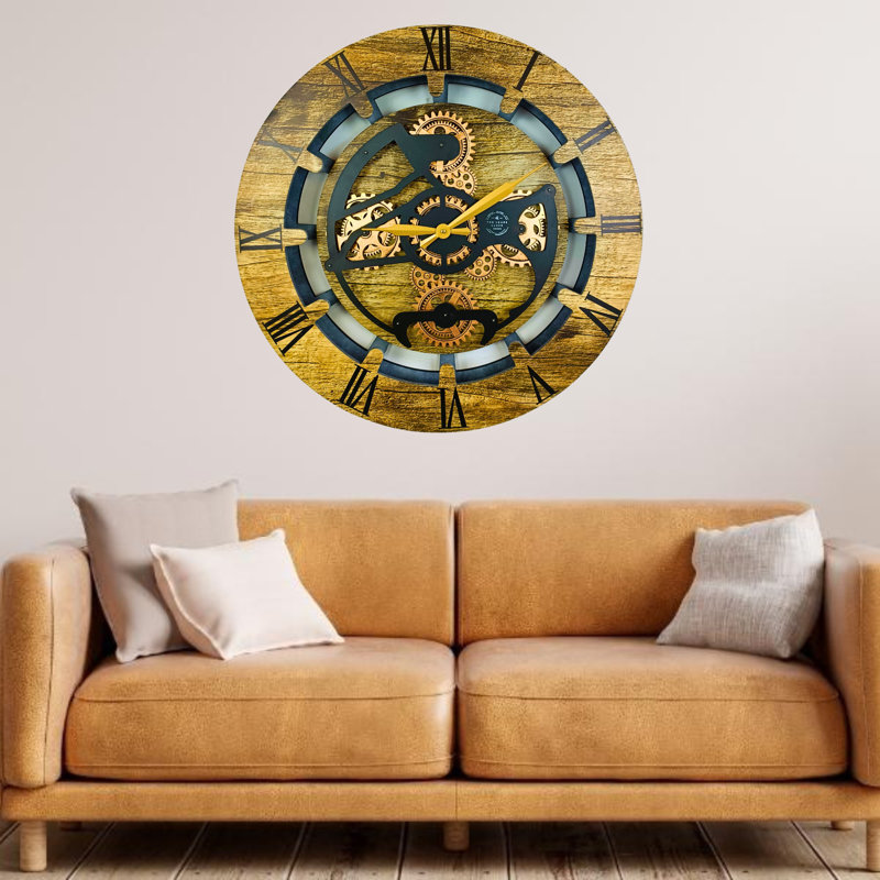 Solid Wood Wall Clock, Gold Antique