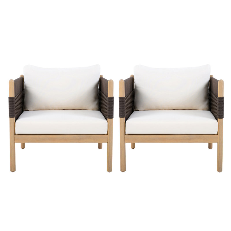 Chaises club d'extérieur en acacia (ensemble de 2) avec corde à motif de losanges