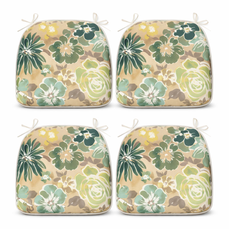 Outdoor Seat Cushion, Green Floral
