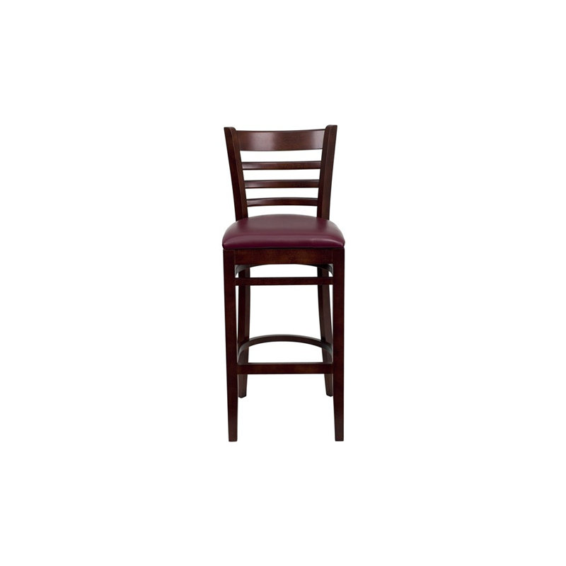 Prompton Vertical Slat Back Wooden Restaurant Barstool, Burgundy, Mahogany