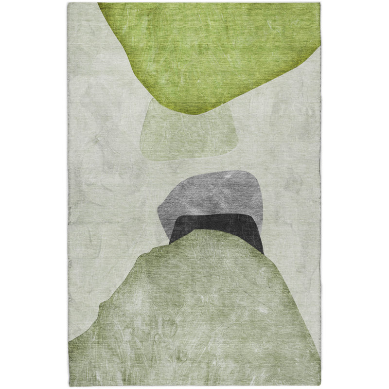 Premium Machine Washable Dream Shag ADS547 Abstract Rug, 3' x 5', Green