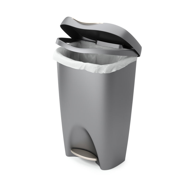 Calhoon Plastic 13 Gallon Step On Trash Can, Nickel