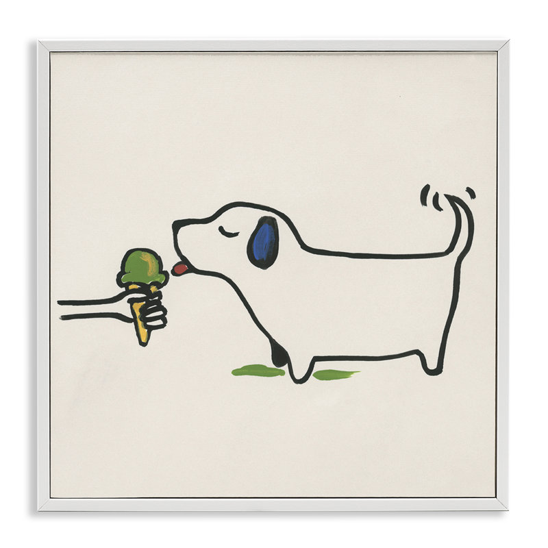 Art giclée de chien et de crème glacée par June Erica Vess, Giclée encadrée blanc bord de mer, 24" H x 24" W