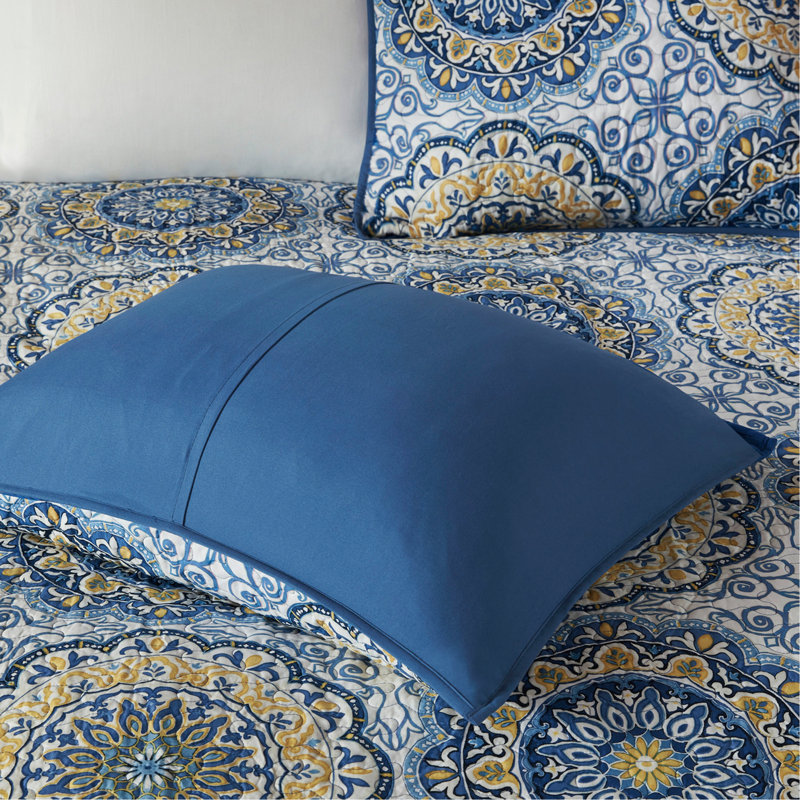 Ensemble de courtepointe réversible 6 pièces avec coussins décoratifs bleu double / grand
