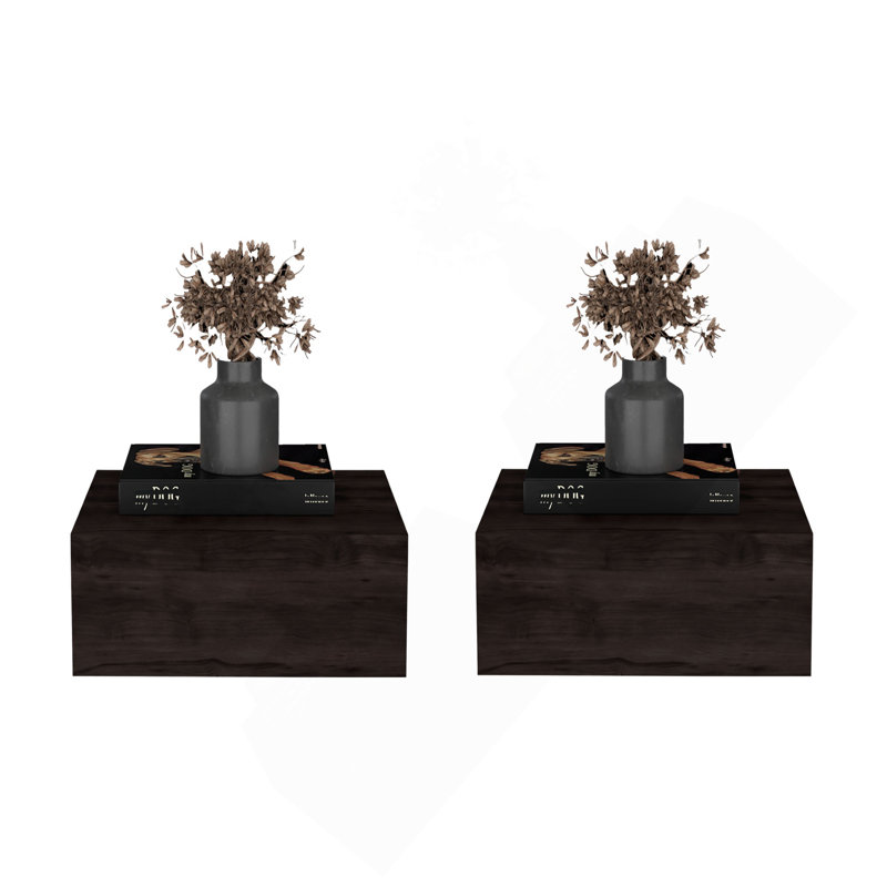 Ensemble de 2 tables de chevet murales flottantes pour la chambre à coucher, Marron foncé