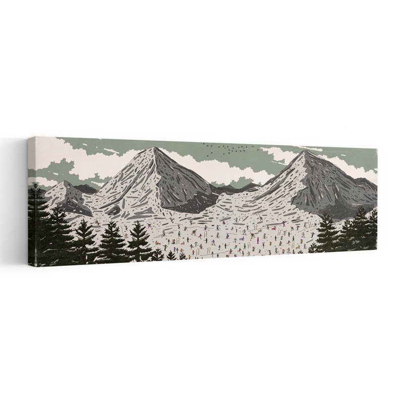 «Busy Ski Slopes», art contemporain de pin, paysage forestier abstrait, H 16 po x l 48 po