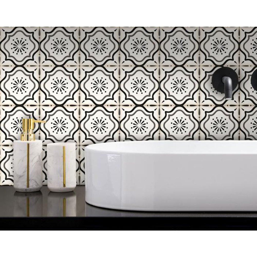 4 x 4 Black and White Mosaic Peel and Stick Removable Tiles