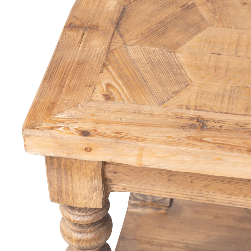 Rustic Brown Pine Wood Kitchen Island with Honeycomb Parquet Top