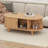 Wooden Oval Fluted Coffee Table With Charging Station, Mid-Century Center Table With Sliding Tambour Door