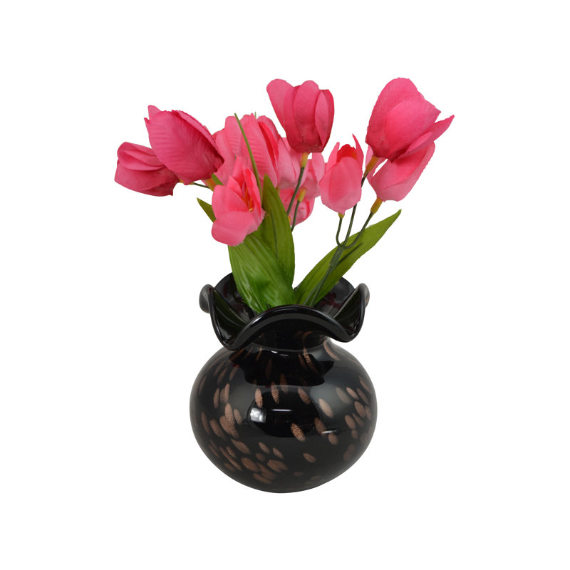 5" and Gold Speckled Glass Vase, Black