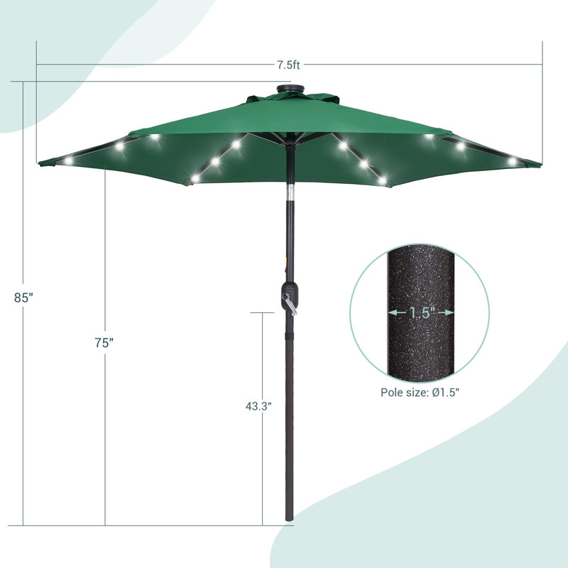 Asylbek 7.5' Lighted Market Umbrella, Dark Green