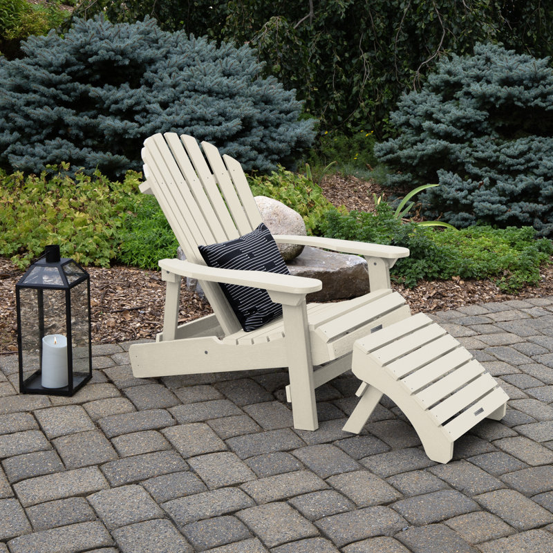 Anette Outdoor Adirondack Chair With Ottoman, Whitewash