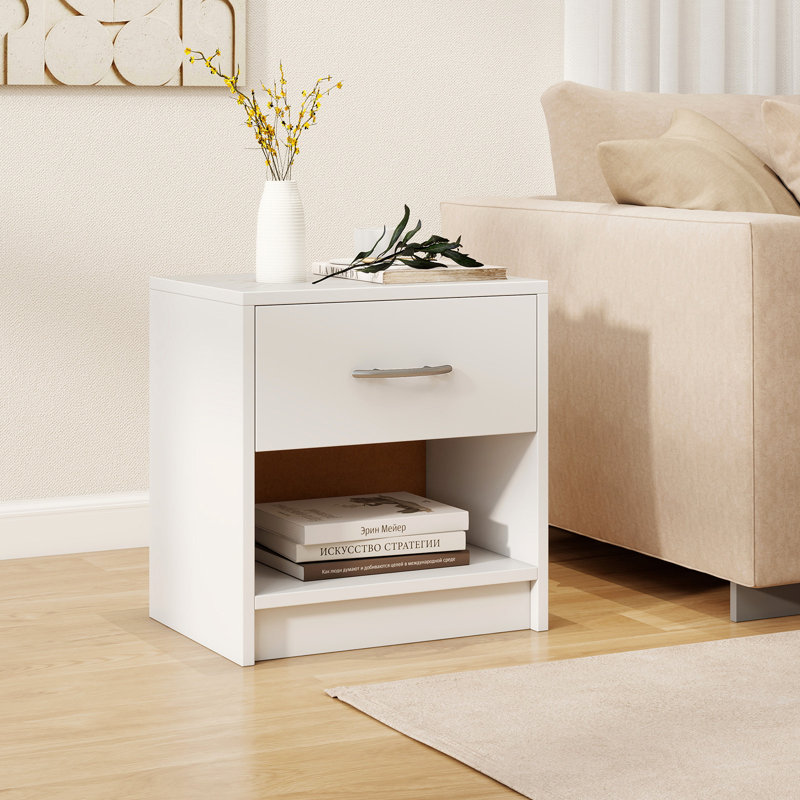 2 tables de chevet avec table d'appoint et tablette de rangement coulissante, Blanc