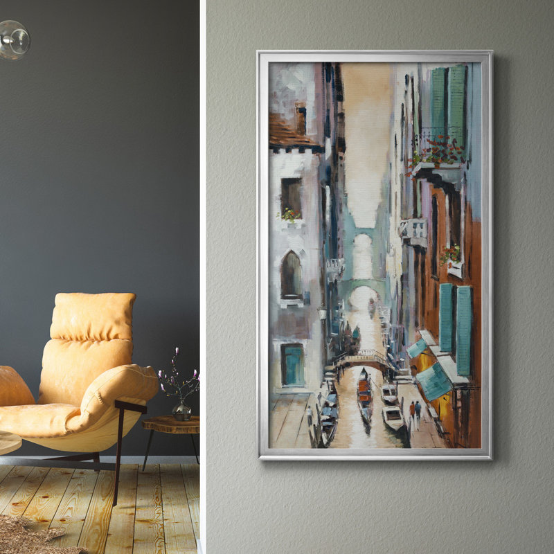 " Canal View I " Painting Print, 28" H x 16" W  x 1" D, Silver Framed