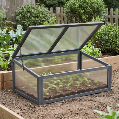 Wooden Cold Frame Garden Greenhouse, Mini Greenhouse 39" x 26" x 16", Gray