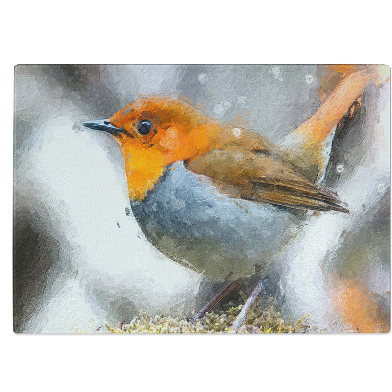 Tempered Glass Charming Robin Bird Chopping Board, 28.5 cm W x 20 cm L