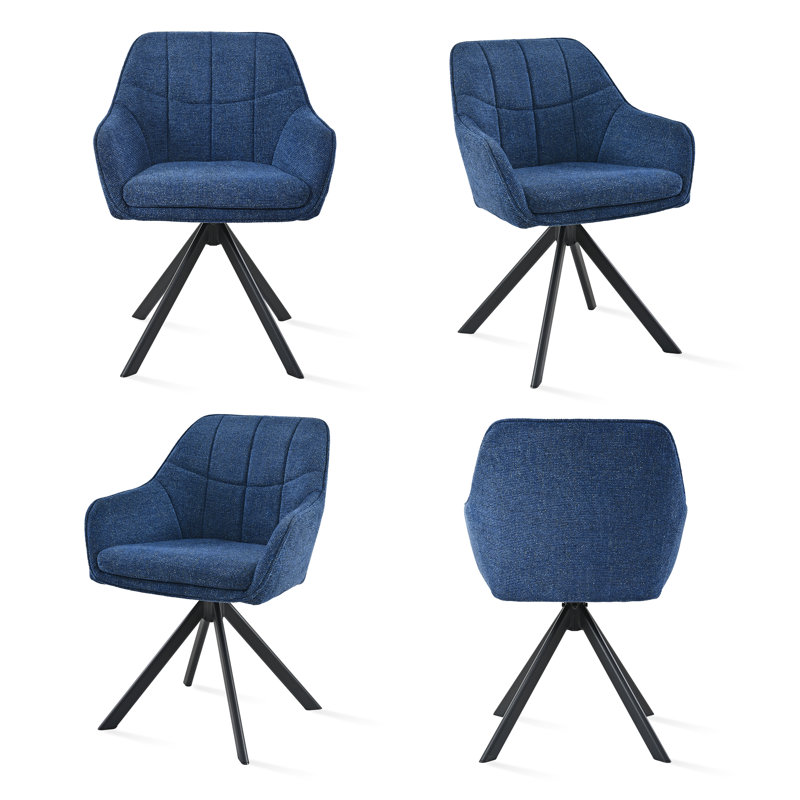 51cm H Upholstered Arm Dining Chair For Kitchen Dining Living Room, Navy Chenille