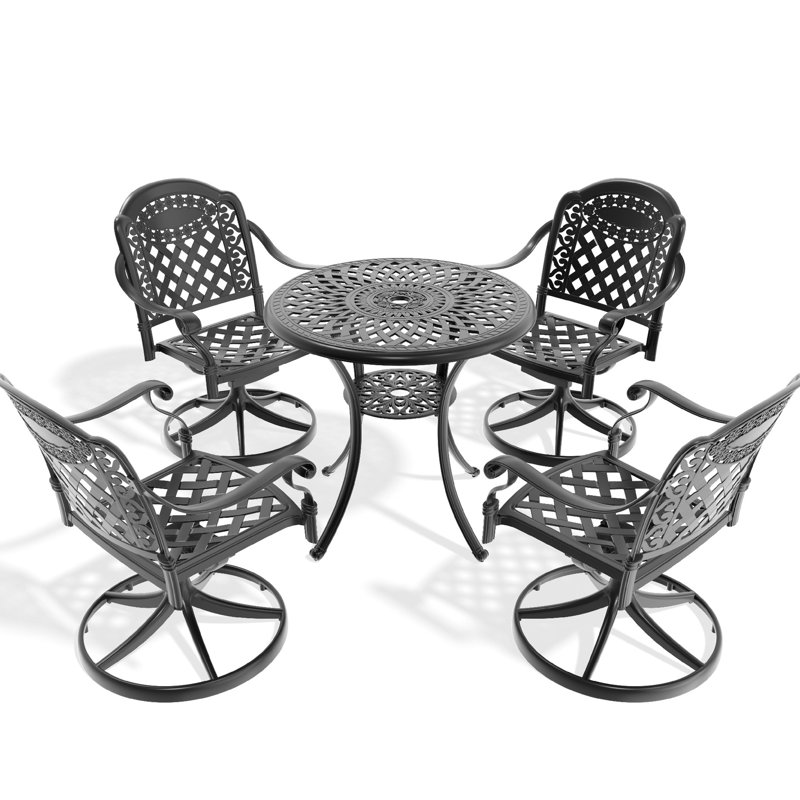 5 All-Weather Dining - 4 Swivel Chairs & 30.71" Round Table Made Of Tough Aluminum For Outdoor Garden Use In