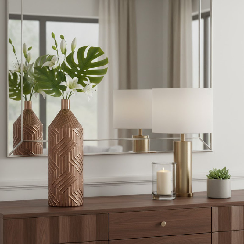 Modern Tall Vase with Geometric Embossed Design – Decorative Home Decor for Table Centerpiece, Flower Vase, or Floor Decoration Accent